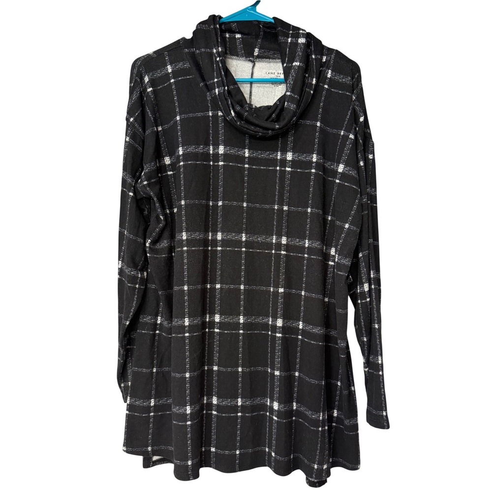 Lane‎ Bryant Womens 18/20 Black White Windowpane Plaid Cowl Neck Tunic Top